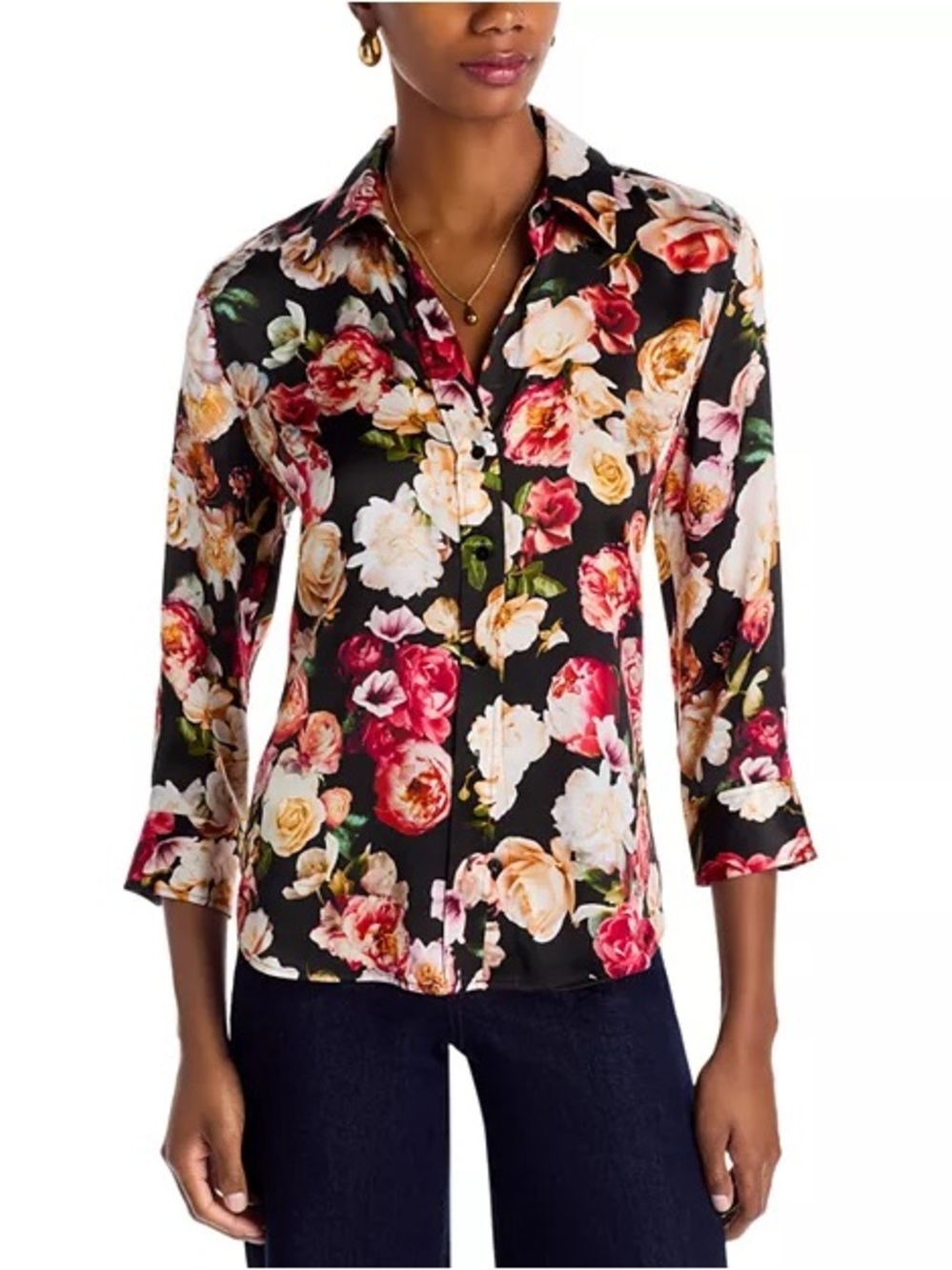NWT L’Agence Dani 3/4 Sleeve Blouse Multi Cluster Floral Silk Sz XS